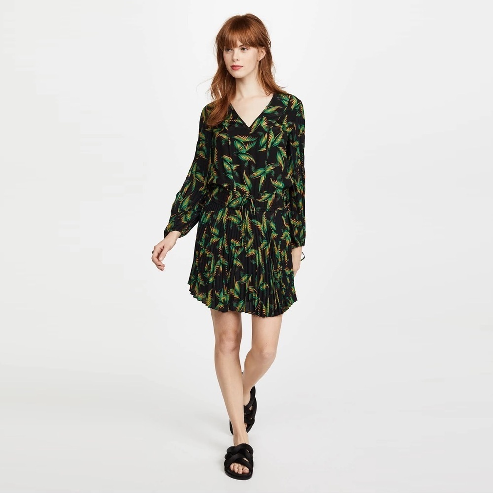 A.L.C. - Rory Pleated Tropical Palm Silk Dress